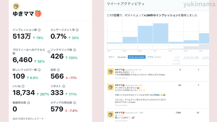 Xプレミアムのアナリティクス画面の表示例